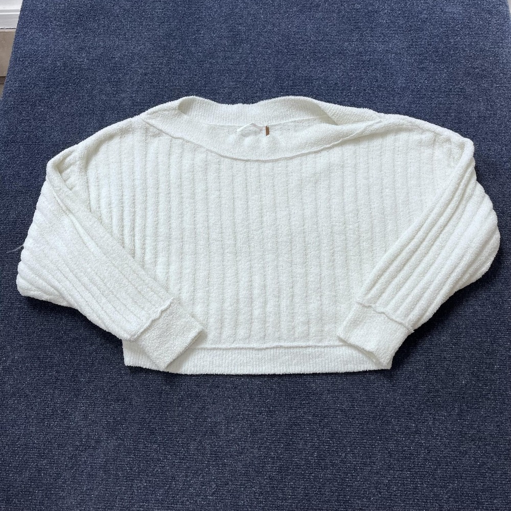 Free People Sweater Womens Small White Cropped Ribbed Drop Shoulder OB1365125